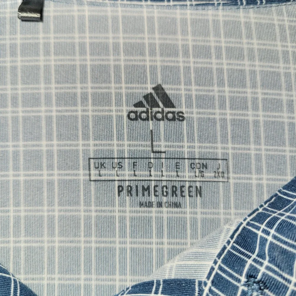 Adidas Mens Primegreen Golf Polo Shirt Navy Blue Grid Check Large Short Sleeve